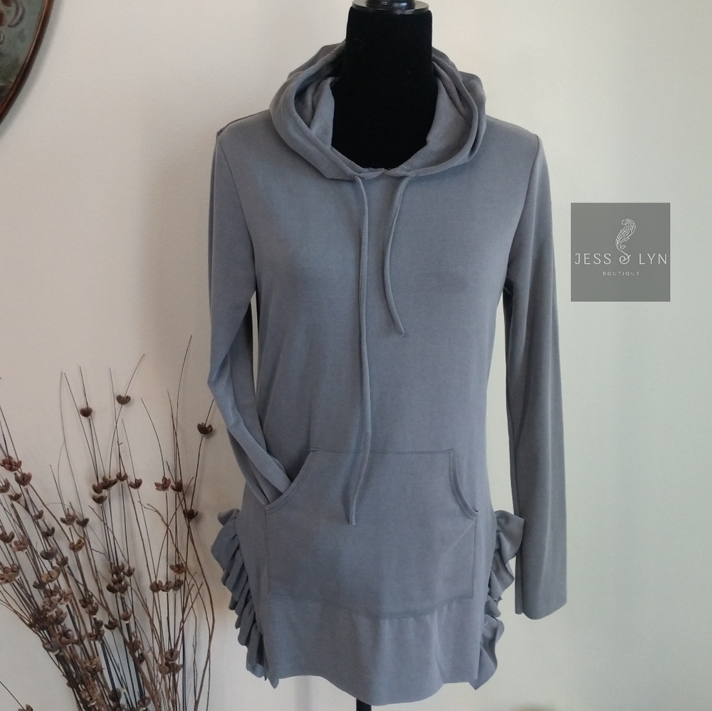 🆕 Heather Grey Cut Off Trim Hoody w/Pocket